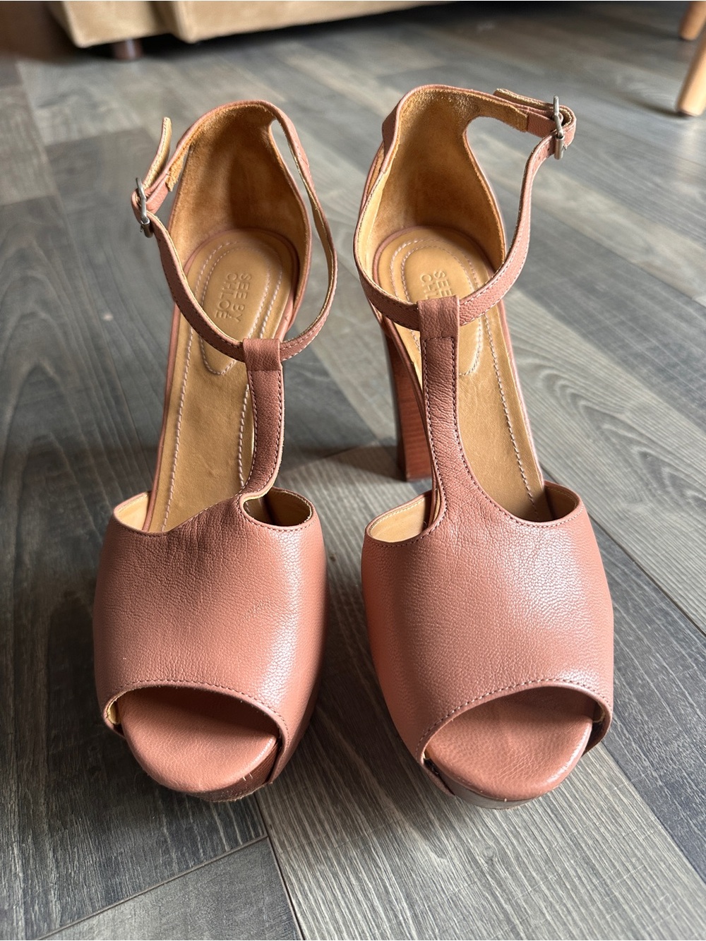 See by Chloe Platform T-Strap Peep Toe Sandals